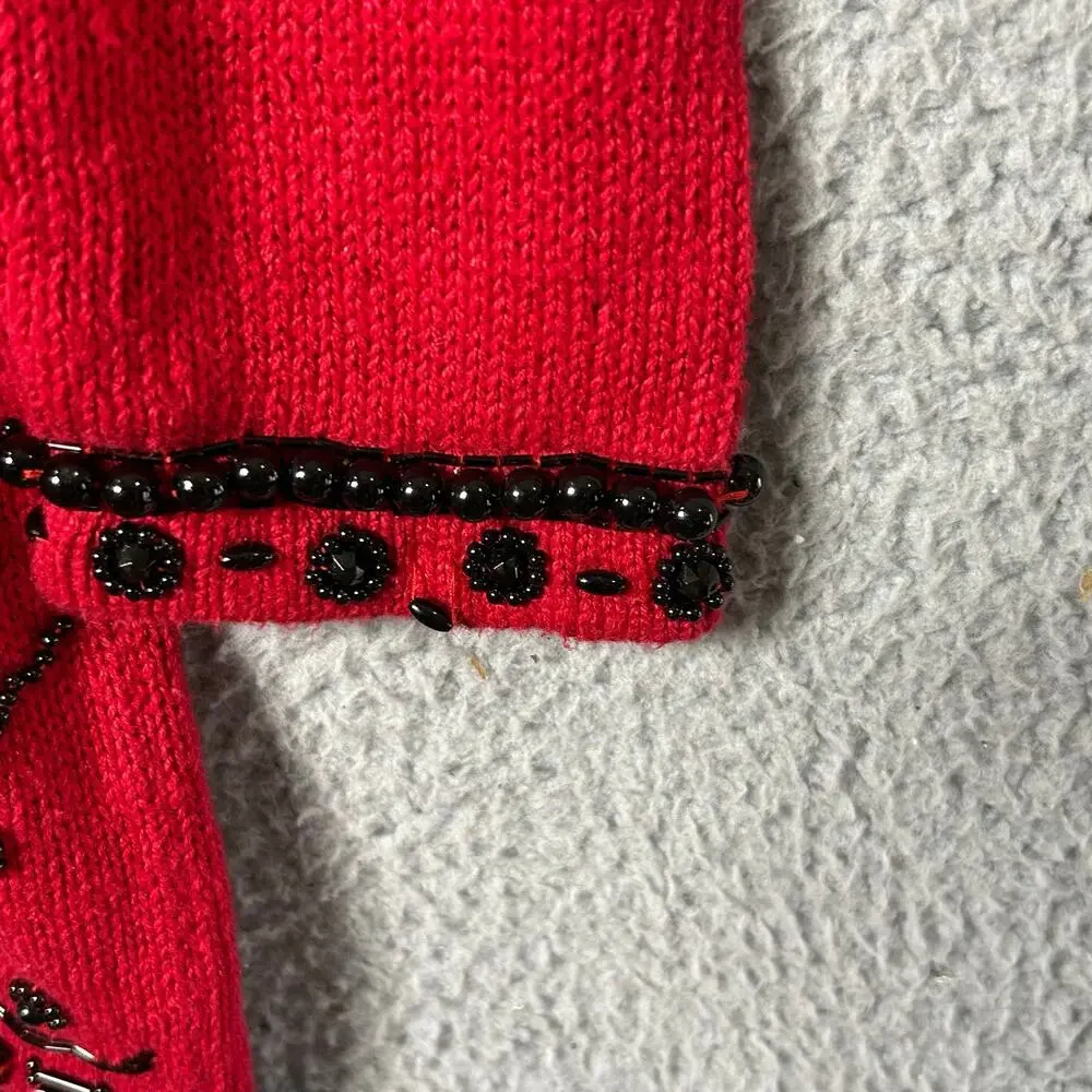 Vintage Victoria Jones Sweater Women S Red Oversized Long Sleeve Pullover Beaded